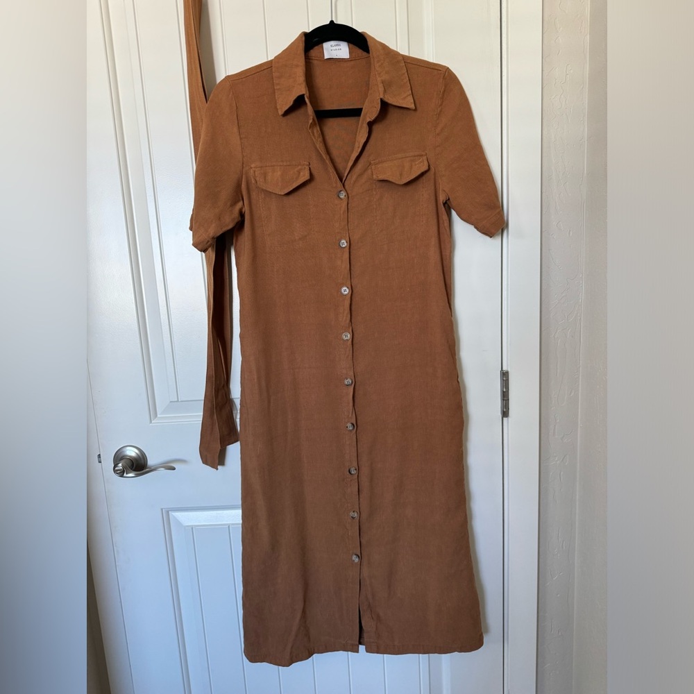 100% Linen Shirt Dress, Size Small, Brown